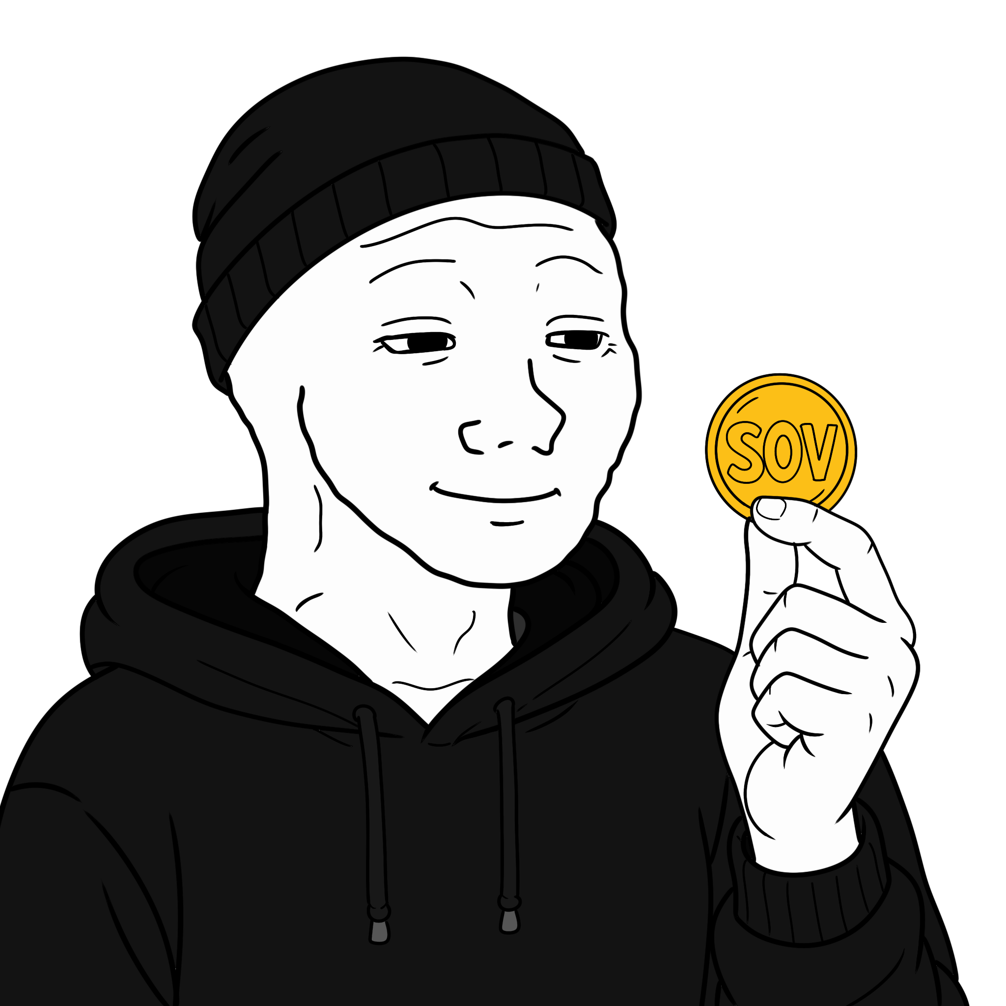 The SOV guy, calm, holding a gold SOV coin